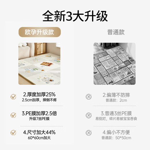 OUYUN baby crawling mat spliced double-sided thickened ixpe formaldehyde-free crawling mat Panda 60*60*2.5 nine pieces