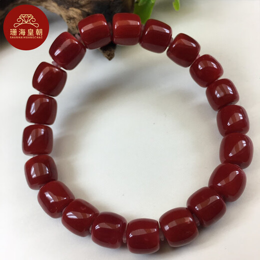 Shanhai Dynasty boutique ox-blood red Japanese Akko coral drum bead bracelet single circle bracelet high-end jewelry gift without repair