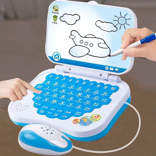 M Children's Early Education Learning Computer Chinese and English Point Reading Early Education Machine Tablet can draw light and mouse learning machine. Blue] Flip Learning Machine + 2 Pens [Recharge Version]