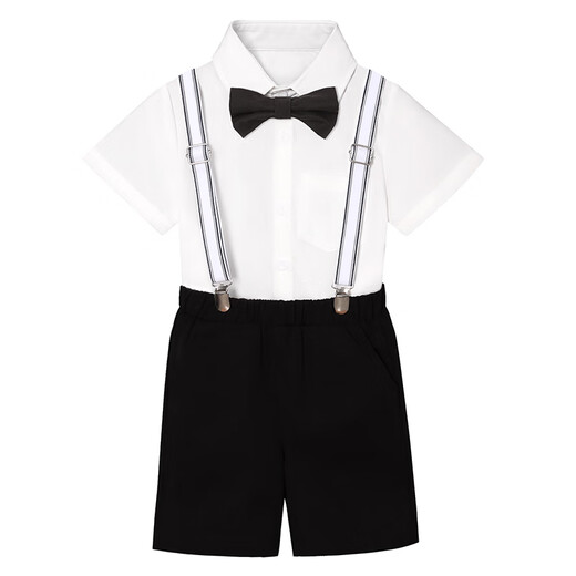 Goku Children's Suit Set Boys Handsome petit garçon Flower Girl Host Host Performance Performance Robe Shorts noirs + chemise blanche + nœud papillon noir + sangle 120 Poids recommandé 37-43 Jin [Jin est égal à 0,5 kg]