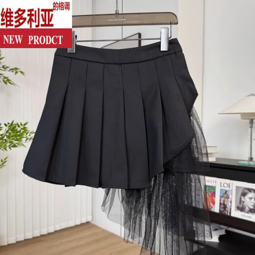 Victorias Stil koreanischer Stil unregelmäßiger Spleißanzug plisderner Rock für Frauen 2025 Sommer Neues modisches und modisches Design kurzer Rock graues T-Shirt + Rock Zwei-teilige Sets vorgeschlagen 85-100jin [Jin gleich 0,5 kg]