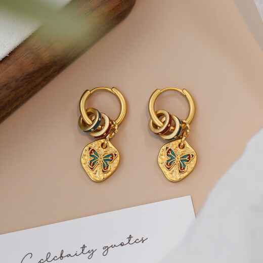 Niche painted enamel flower earrings, ear studs, 18K gold plated earrings gifts, painted butterfly earrings