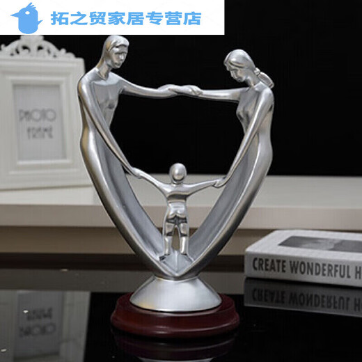 无品牌结婚十周年纪念日礼物送老婆一家四口摆件结婚十周年纪念日 15935银色+提供刻字+男孩 一家三口