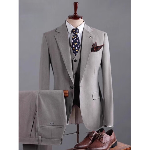 L Lilang's men's suit business formal wear wedding groom's dress new style casual suit jacket men's khaki suit + vest + pants 2XL