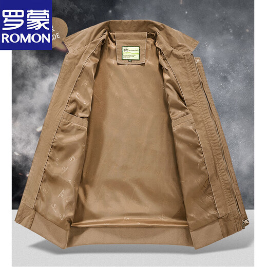 ROMON 2025 Spring and Autumn Dad Casual Jacket Men's Korean Style Business High-Quality Handsome Loose Middle-aged Lapel Trendy Jacket Brown 2XL