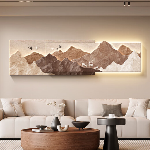 MPPMCK客厅装饰画3d立体浮雕轻奢高级感背有靠山客厅装饰画轻奢高档沙发 A背有靠山 12034CM充电宝款灯画充电宝遥控开关无框双层立