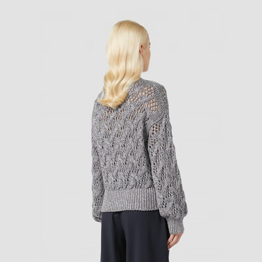 MaxMara 2025早秋新品女装菱纹钩花针织毛衣6366145106 灰色 XS