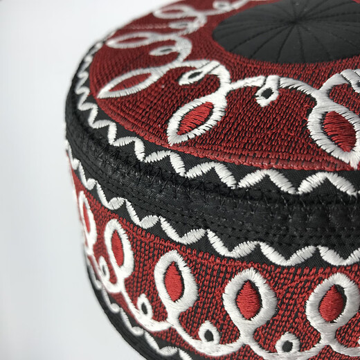 Shurong Hat New Hat Men's Hui Hui Men's Minority Embroidered Flat Top Hui Hat Performance Dance Performance Hat Burgundy No. 58 (Adult Style)