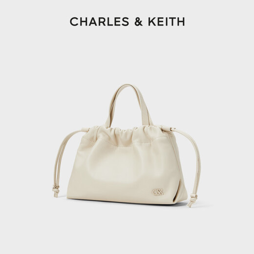 
CHARLES/KEITH [Discount] CHARLES/KEITH Bucket Bag SL2-50782340 Soft Leather Drawstring Cloud Bag Pink White Chalk
