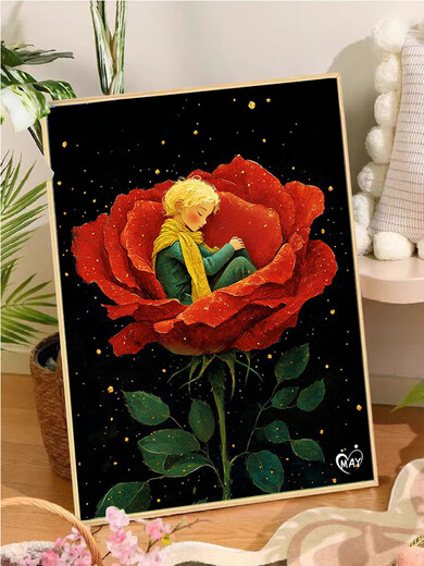 Vinoa Little Prince und Rose Digital Oil Painting DIY Füllung handgefüllter Malvorlagen Dekompression Acrylölmalerei J4877 Little Prince [klassischer regulärer Stil] DIY Set + Premium L-förmiges Rahmen [drei Farben optional 3