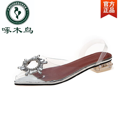 Pájaro carpintero 2025 primavera y verano Nuevo correa de una sola longitud solar tacones altos zapatos de cristal transparente tacón grues