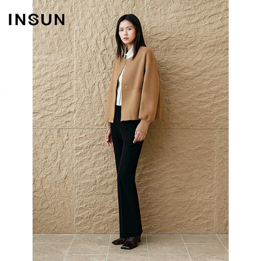 
Enshang specially selected 2025 spring shadow children's clothing Maillard casual round neck splicing short jacket Camel S 36