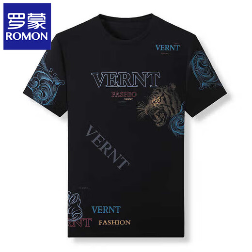 ROMON (ROMON) mulberry silkworm. Silk short-sleeved T-shirt for men in summer new ice silk middle-aged and elderly men round neck printing trendy thin half-sleeved body 728 M 165 [recommended 100-120 Jin [Jin equals 0.5 kg]]