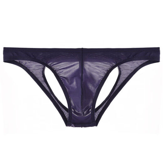 Ice silk double thong men's transparent underwear men's back empty hip lift seamless low waist sexy pants for boys solid color white M