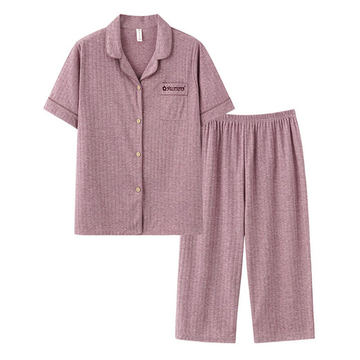 Langsha Pajamas para mujeres en el algodón de verano Nuevo solapa de cárdigan de gran tamaño de manga corta se adapta a la ropa de hogar casual suelta NX9898 M Mujeres