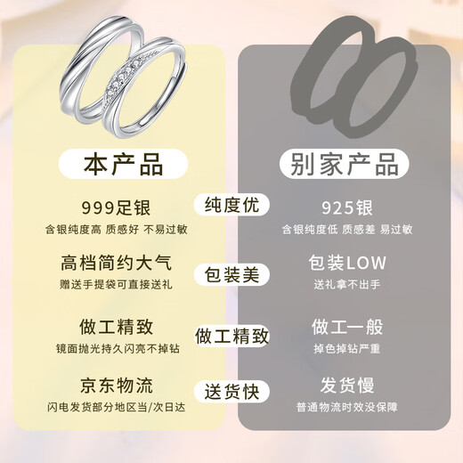 
Only (Winy) 999 sterling silver couple ring pair ring A pair of practical proposal rings for men and women's birthday gift jewelry
