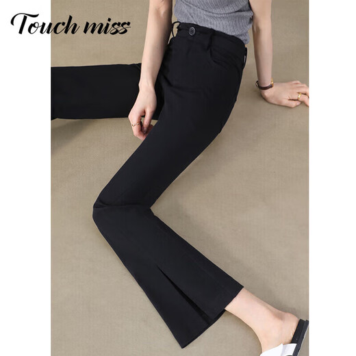 Tachimis Touch Miss Temperament Pendlerhose Frauen 2025 Sommer dünne hohe Taille Schlanke schwarze Anzughosen Neun-Punkte-Flare Hosen Black 26