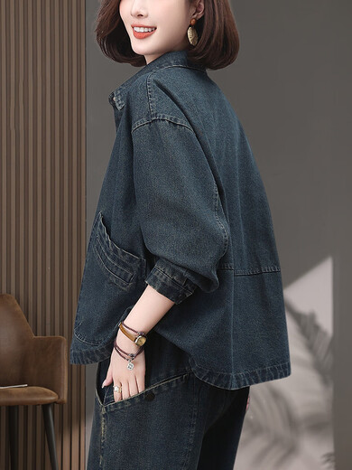 AEMAPE high-end short denim jacket for women 2025 spring and autumn new casual and versatile design middle-aged European jacket top denim blue M suitable for weight of 118 Jin [Jin equals 0.5 kg]