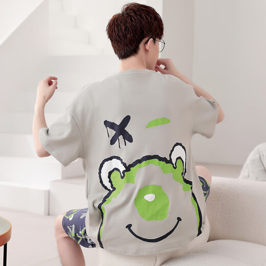 Caiyun Kali Pajamas Мужские летние шорты с короткими рукавами Студент-подросток для мужчин, летний костюм для домашней одежды, костюм для домашней одежды DMY6621# короткие шорты + шорты L Малый размер L Рекомендуемый рост около 160C и вес 8