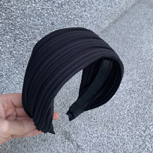 618 Gifts High-end Niche Korean Style Simple Folded Wide-Border Hairpin Headband Women's Retro High Skull Headband Black Striped Folded Headband