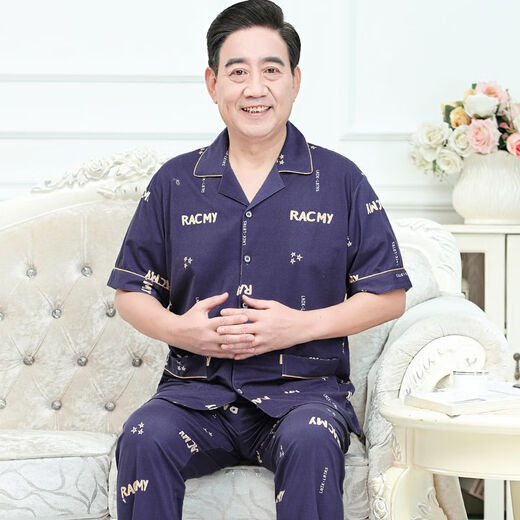 猫人 MiiOW睡衣男纯棉薄款短袖家居服套装老年爸爸男士睡衣夏季格子 短袖3937#图片色 2XL 建议140-160斤