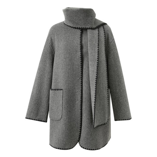 Sancai Ingenious Coat 100 Sheep Wool Sancai 2025 Winter New Gray Double-Sided Woolen Coat Women S