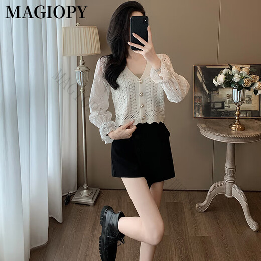 Magiopy International Luxury High-End Brand Light-Murity Set Set Women's Women's 2025 Wempring Temprement V-образный вырезок белый маленький вкусный стиль белый набор S (160) 100 джин [Jin равняется 0,5 кг]