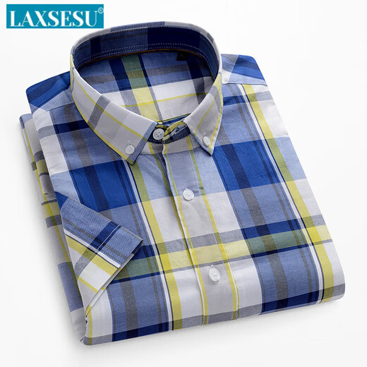 LAXSESU SOMMER SOMME SELLEVE HIMERE HIMEREN Oxford Sleeve Business Casual Young und atmungsaktives, dünnes Plaidhemd D-702: Kurzarmstil 38