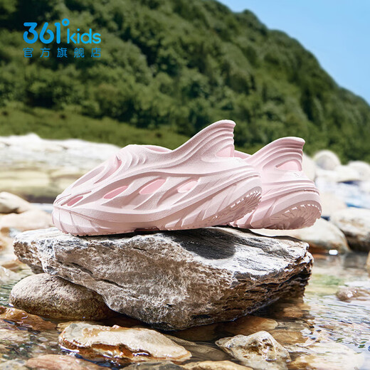 361 Children's Shoes Boys and Girls Beach Sandals Crocs Summer New Middle and Large Children's Shoes Clear Water Pink 34