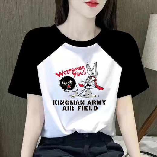 Fhhuabd Camiseta de manga corta para mujeres mangas raglán empalmando verano 2025 Nuevo estudiante versátil con grasa suelta mm top A-9926 m