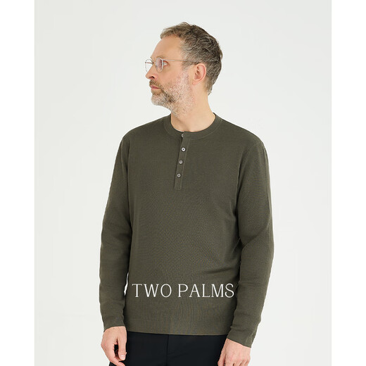 TWO PALMS imported 100% Merino wool Henry collar sweater men's sweater thin spring and autumn black L