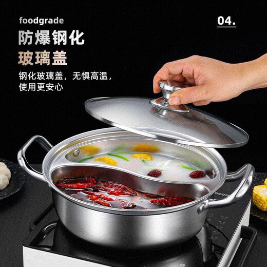 Olla de pato mandarín de acero inoxidable de calidad alimentaria sin olor, olla caliente doméstica de gran capacidad de una sola pieza con tapa para cocina de inducción, 33 CM 5-8 personas, pato mandarín de una pieza sin olor