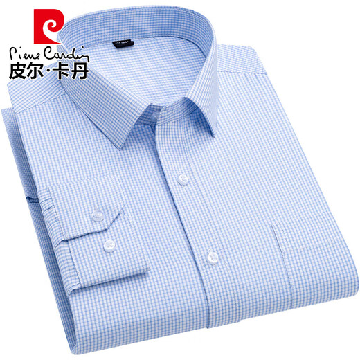 Pier Cardin Paul men's long-sleeved shirt dark blue striped large size straight hem casual plaid middle-aged and elderly daddy shirt 2511 average size 3890-115Jin[Jin equals 0.5 kg]