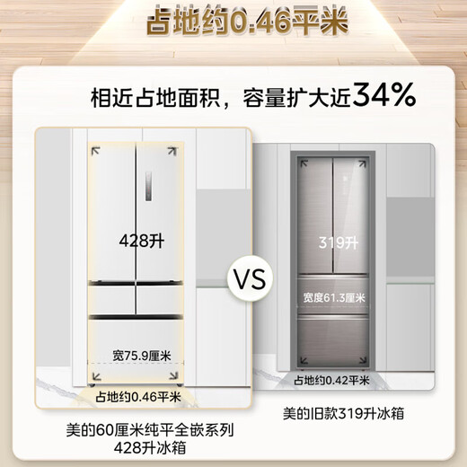 Midea 428L French five-door multi-door ultra-thin zero-embedded flat-screen fully embedded household refrigerator first-class energy efficiency frost-free frequency conversion three-speed variable temperature intelligent WIFI interconnection MR-450WUFPZE
