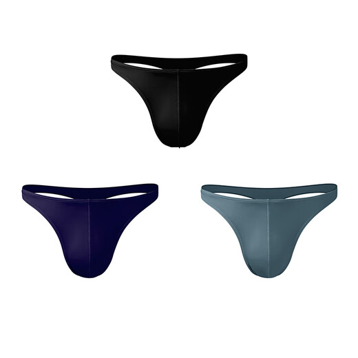 Catman Miiow Unterwäsche Herren-Tanga ohne Spur Sport Fitness sexy neue Eisseide Dünne Sommer-Triangle T-Trübchen, Tragenspuren Sport schwarz + Royal Blue + Grey 3 Strips L (geeignet für 100-120 Jin [Jin gleich 0,5 kg]))