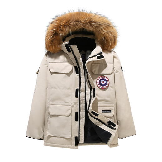 LUCK SWAN GODSE羽绒服女中长款工装派克服男情侣冲锋衣冬季极寒大衣加厚保暖外套 米白色-加拿大08远征大鹅风格 -男女同款 M 【建议体重：90-105斤】