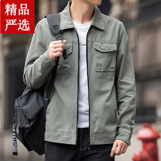 
Seven Wolf men's jacket spring and autumn trendy lapel long sleeve shirt casual versatile pure cotton loose work 9901 military green M