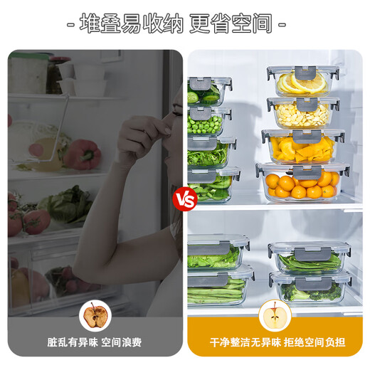 希乐扣玻璃饭盒2025新款保鲜盒微波炉碗上班族带饭餐盒可冰箱冷藏收纳 转轴灰【大圆】1050ml*1