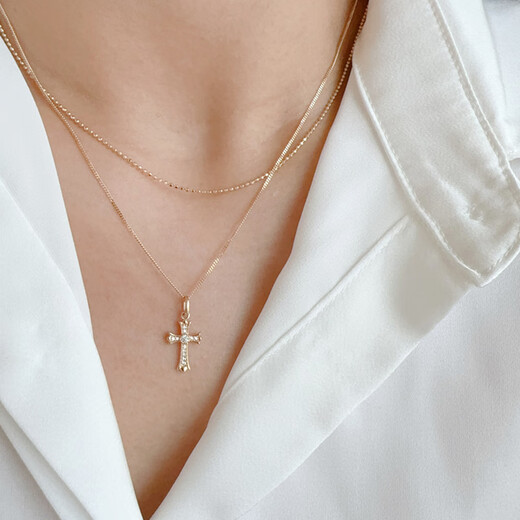 Youshu light luxury niche design Korean pure 14K gold pendant with personality and versatile full zirconium inlaid cross necklace pendant independent pendant without chain