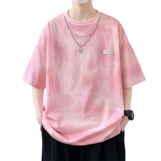 Zhishengji Tie-dye Camiseta de manga corta para hombres de manga rotadora americana de verano para hombres Camiseta suelta para adolescentes Color de gradiente Cuello redondo Top 9201 Rosa L (aproximadamente 80 ~ 100 Jin [Jin equivale a 0.5 kg] se puede usar)