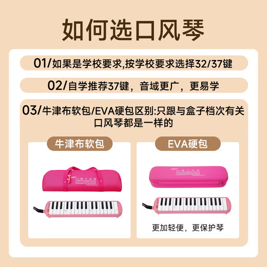 Qimei Classroom Musical Instrument 37 Key DHS Oral Organ Blue EVA Hard Pack With Blow Tube Mouth Teaching Material