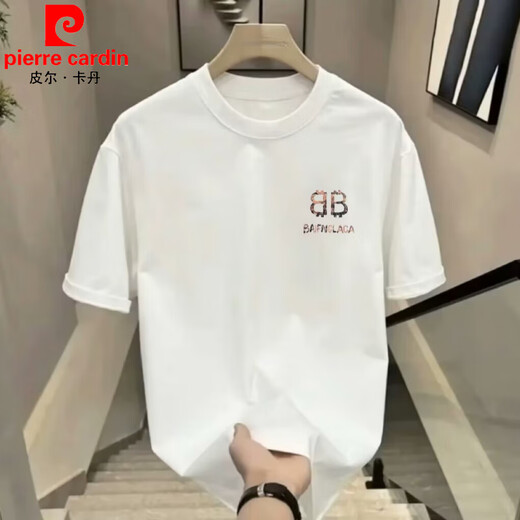 Pierre Cardin reines Baumwoll-Kurzärärt-T-Shirt für Männer und Frauen im Stil Lose einfache und vielseitige Modemarke Paare halbärmelige Top-Herrenkleidung V1416 Black S empfohlen 80-95 Jin [Jin gleich 0,5 kg]