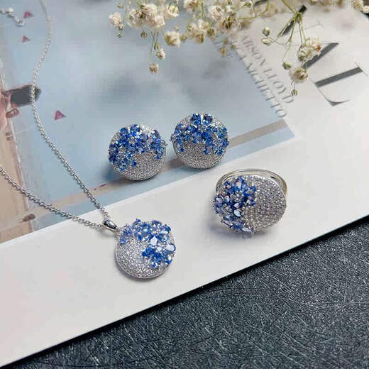 Chili S925 silver inlaid with natural tanzanite pendant earrings and ring set disc garden luxurious and elegant gift for girlfriend S925 inlaid with tanzanite pendant