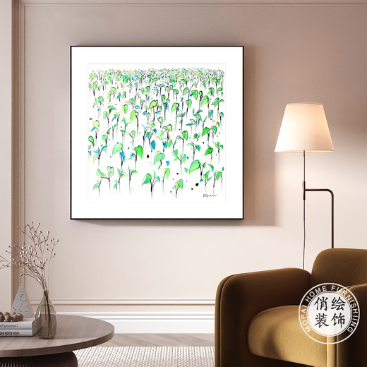 Qiao painted Wu Guanzhong Yingri lotus new Chinese style ink simple Chinese painting corridor bedroom living room entrance hall painting restaurant decoration painting 4 lotus 120*120cm hand-painted oil painting + aluminum alloy frame