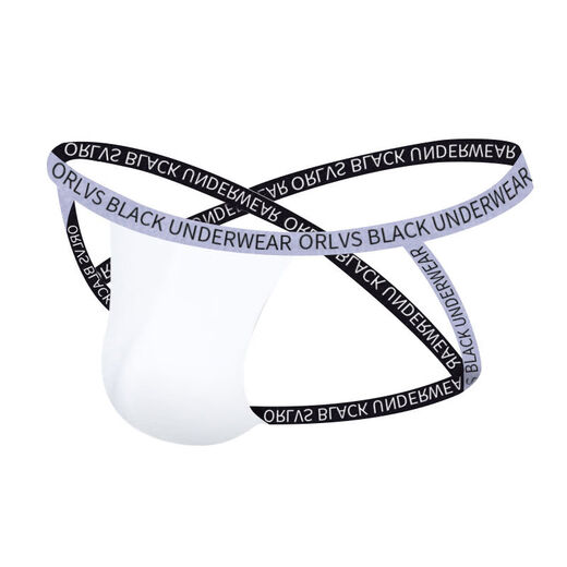 Crotchless underwear, European and American men's sexy and interesting gay underwear, breathable pure cotton, double thong, white M