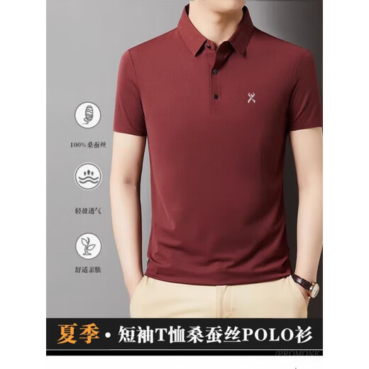 劲霸男装（K-Boxing）品牌男装短袖t恤桑蚕丝夏季休闲翻领男士Polo衫 【砖红】 699 M 170/88A