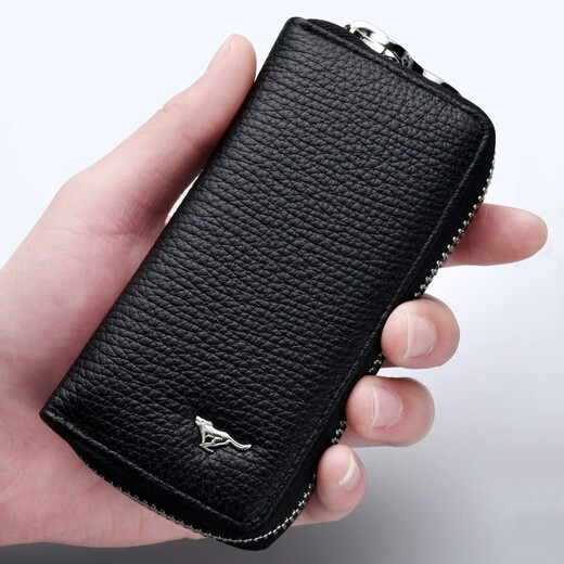 Septwolves key bag men's car multi-function key bag universal 2025 new soft pickup truck bag coupon wallet cover main picture black top leather gift box packaging