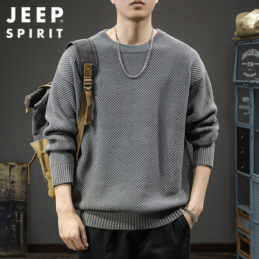 JEEP SPIRIT Jeep retro thick-knit sweater men's autumn and winter casual sweater men's base sweater dark gray XL