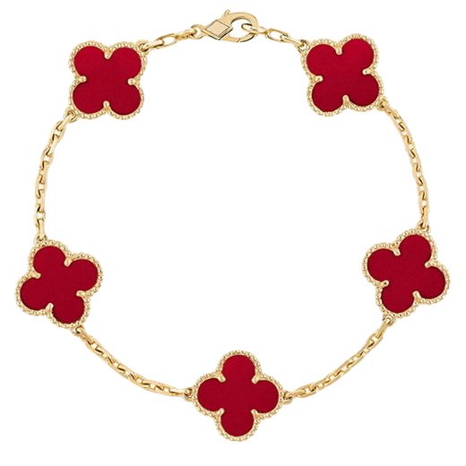 COASZE 18K rose gold four-leaf clover five-flower bracelet for women AU750 color gold carnelian bracelet for girlfriend five-flower bracelet carnelian rose gold