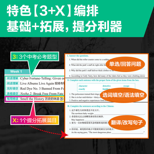 2025 Neue Version der Huali Society Shiwen Reading Junior High School English Score Improvement Training 3 + X SSP Shanghai Schüler Englisch News Grundschule zur Grundschule in die Grundschule, zuerst, zweite und dritte, Originalausgabe 6789 Klasse 6789 Auslandsjournalartikel Hot Topics Heiße Themen Geschenkvideoklasse + Englisch Audio + Volltext -Kleidungsstück Füllungen Füllungen im Leerzeichen im Lese -Lesebuch.